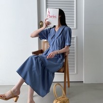 빅카라 브이 스트링 반팔 퍼프 롱원피스