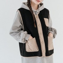 공구우먼 제작 마티글 루즈핏 배색 뽀글이 베스트 67360 빅사이즈 여성의류 249609