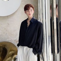 벨트추가 남성 연예인 남방 셔츠 긴팔 보세 남친룩 스팽글 땡땡이 스타일 건달 조폭 패션 코디 OA1212049