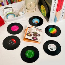레트로 감성 LP 판 모양 티 코스터 6p 세트