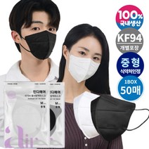 KF94 마스크 새부리형 중형 50매 100매 개별포장 검정 초미세먼지차단 황사방역 귀안아픈 귀편한 세부리형 마스크, 블랙 50매