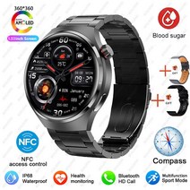 화웨이 샤오미 NFC 스마트 워치 남성용 4 프로 아몰레드 HD 스크린 심박수 블루투스 통화 IP68 방수 스마트워치 2023 신제품, 7.Black steel - NFC smart watc