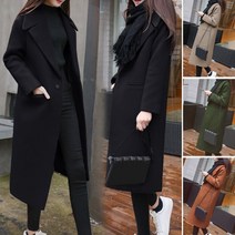 XIAORONG 여성 인공 모직 코트 롱 가을 겨울 긴 소매 솔리드 컬러