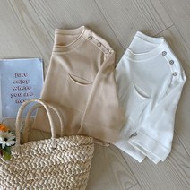 신세계TV쇼핑 [옷자락] 여자 어깨견장 라운드넥 출근룩 무지반팔 포켓 니트