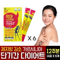 악마 다이어트 보조제 레몬맛 HCA 가르시니아 식이섬유 나이아신 와일드망고추출물 셀렌 L-엘카르니틴 히알루론산 탄수화물 컷팅제 체지방감소 분해 제거 40대 단기간 살빼기 방법 추천, 14포 X 6개