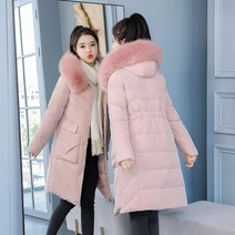 YI MING 여성용 퍼 후드 롱 패딩 도톰 두꺼운 따뜻한 빵 코트 코튼 패딩 F432