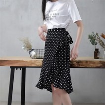 쉬폰 스커트 치마 디자인 도트 프린트 여성 미디 프릴
