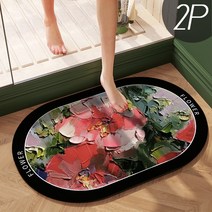Senro 유화 플라워 흡수하족 미끄럼방지 규조토 발매트 40 x 60 CM, 원형, I 2P