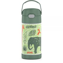 THERMOS 아동용 펀테이너 스테인리스 스틸 진공 보온 빨대 텀블러 12 oz 퍼플 하트, 12 Ounce, Jungle Kingdom