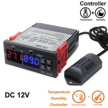 STC-3028 디지털 온도 습도계 10A 서모 스탯 듀얼 디스플레이 습도계 컨트롤러, 12V., 검은 색