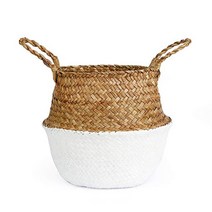 라탄바구니 화분커버 Boho 장식 접이식 수제 등나무 보관 바구니 접는 고리 버들 세공, 22cmX20cm, 하얀