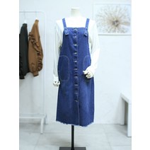 [노보] 스티치 포인트 데님 단추 멜빵 원피스 NE3OP10B19B15
