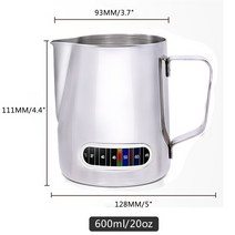 온도계 표시기 우유 투수 바리 스타 Coffe 라떼 아트 컵 주전자와 350/600ML 스테인레스 스틸 Frother, 600ml_CHINA