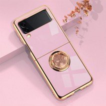 갤럭시 Z 플립4 케이스 3 5G 쉘 백 커버에 대한 럭셔리 도금 마그네틱 전화 케이스 핑거 링 홀더 스탠드 포함