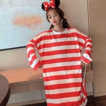 원피스 88 편안한 66 77 빅사이즈 봄 가을 스트라이프 원피스 홈웨어 이지웨어 빠삐용