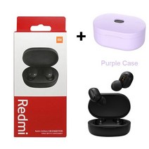 원래 xiaomi redmi airdots 2 fone 무선 이어 버드 인이어 스테레오 이어폰 블루투스 헤드폰 마이크 airdots 2 헤드셋, 보라색 케이스와 함께