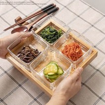 유리 사각 반찬 디저트 소스 안주 나눔접시 2절 3절 4절 6칸 분할 접시 그릇 우드 트레이 혼밥 식판, 유리플래터2구