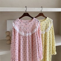 코지일이삼 코지23 여자 프릴넥 물방울 패턴 2컬러 데일리 잠옷 롱원피스 (8091613)