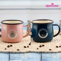 퀸센스 아미 토끼 예쁜 캐릭터 레트로 범랑 머그컵 1+1, 핑크/네이비