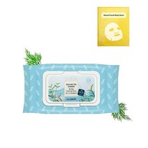 [THESAEM] Healing Tea Garden 티트리 클렌징 티슈 60장 + 천연 페이셜 마스크 시트 샘플 1개(랜덤) / 보습 마일드 클렌징 물티슈 K Beauty 더, Green Tea Cleansing Tissue