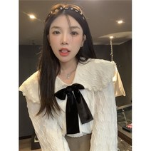 레이스 빅 카라 프릴 왕리본 벨벳 블라우스 하늘하늘 샤랄라 보세 수입 퍼프 벌룬 SY