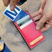 로스킨 가죽공예 키트 핸드메이드 카드 지갑 반제품 DIY 패키지 원데이클래스 (소가죽), 민자 검정, 1개