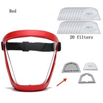스포츠 마스크 PM 2.5 필터 엘리먼트 더스트 페이스 마스크 방수 HD 투명한 보호 커버 옥외 사이클링 안개, 04 red 20f