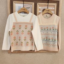 치크 23 S/S 유아 아동 키즈 토들러 여아 봄 여름 신상품! 자매룩! 트윈룩! 러블리한 파스텔톤으로! 봄향기 물씬! 꽃 자가드 뷔스띠에 풀 오버 니트 스웨터