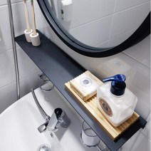 제이에스맘 강력 무타공 일자형 욕실 화장실 선반 60cm, 블랙