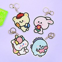 쪼꼬미친구들 보석십자수 키링ver2 4종1세트 DIY 퍼즐 큐빅 비즈 구슬 보석키링 학습 교구, 6000쪼꼬미보석십자수키링ver2 4종1세트