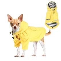 강아지 4발 우비 반사 스트립 방수 레인 재킷 소형 중형견 반려동물 판초 의류용 목줄 구멍 포함(블루 XL), Medium_Yellow