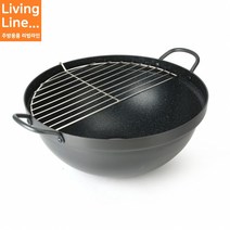 Kitchen 경질코팅 대형 음식점 튀김솥 식당 급식 돈가스 튀김팬 가벼운 알루미늄 닭튀김 냄비, ♡코팅팬+스텐반달망 세트♡, [ 55호 1개 ]