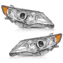 WEELMOTO 2012-2014 토요타 캠리 헤드라이트 어셈블리 페어 2012 2013 2014 토요타 캠리 헤드라이트 교체 크롬 하우징 앰버 반사판 왼쪽 및 오른쪽 쌍 세트, Clear Lens I Chrome Housing I