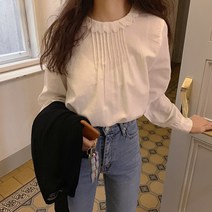 SAMARA 여성 귀여운 인형카라 펀칭 핀탁 세미캐주얼 유행셔츠블라우스