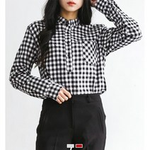 [걸스나인] 깅엄 체크 헨리넥 셔츠