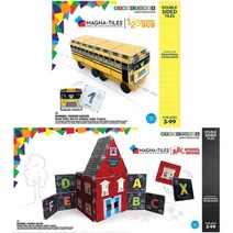 CreateOn에서 제공하는 123개의 스쿨 버스 및 ABC Schoolhouse Magna-Tiles 세트 번들. 오리지널 마그네틱, 스택, 한 사이즈