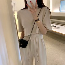 [비즈로그인] 루즈핏 반팔 탑 와이드 밴딩 팬츠 투피스 셋업 2color