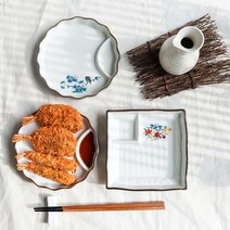 1+1 도기야 나눔 회접시 꽃무늬 일식 도자기 접시 나눔접시, 4.직사각 나눔접시 대, 1+1그린