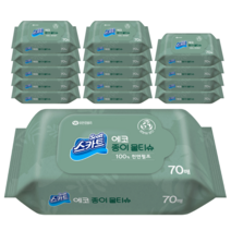 스카트 에코 종이 물티슈 70매 100% 천연펄프, 15팩