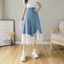 꽃소담 레이스 a라인 미디 데님스커트 denim skirt ZYZC17045