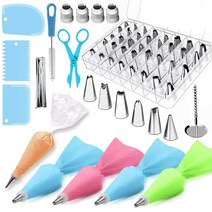 Decdeal 케이크 장식 세트 베이킹 도구 크림 짜기 꽃 가방 블루, 72Pcs