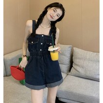 복고풍 귀여운 데님 숏 멜빵바지 여성 여름 데일리룩 핫 팬츠 빅사이즈 5XL까지
