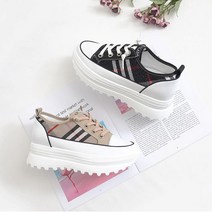 여성 패션 큐빅 체크 키높이 통굽 7cm 레이스업 스니커즈 운동화