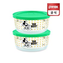 코렐 파이렉스 미키마우스 원형 그린 저장용기 2p세트, 없음