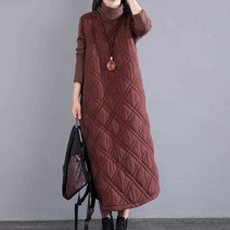 누빔 원피스 패딩 퀼트 풀오버 겨울 롱 드레스