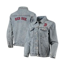 더 와일드 콜렉티브 여성 보스턴 레드삭스 팀 패치 데님 버튼업 자켓, Blue, Large