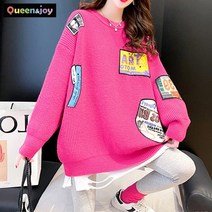 퀸앤조이 와펜자수 골지 라운드 니트 스웨터***판매자 퀸앤조이***