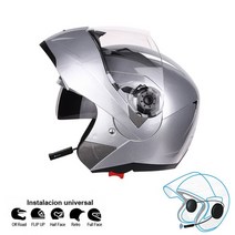 슈퍼커브헬멧 반모 소두핏헬멧 오토바이 하이바 바이크 헬멧 블루투스 호환 플립 업 motocicleta kask bt casco moto 더블 바이저 casque motor, L, 은
