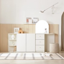 E0등급 감각 아치형거울 3단서랍 수납 라운드 콘솔화장대, 색상:화이트