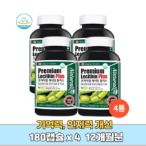 대두레시틴 포스파티딜콜린 포스파티딜세린 인지질 1440mg 포스타딜세린 콜레스테롤 기억력 인지력 개선 뇌에좋은 두뇌 뇌 혈관 고등학생 수험생 고시생 영양제 12개월분, 4병 12개월분